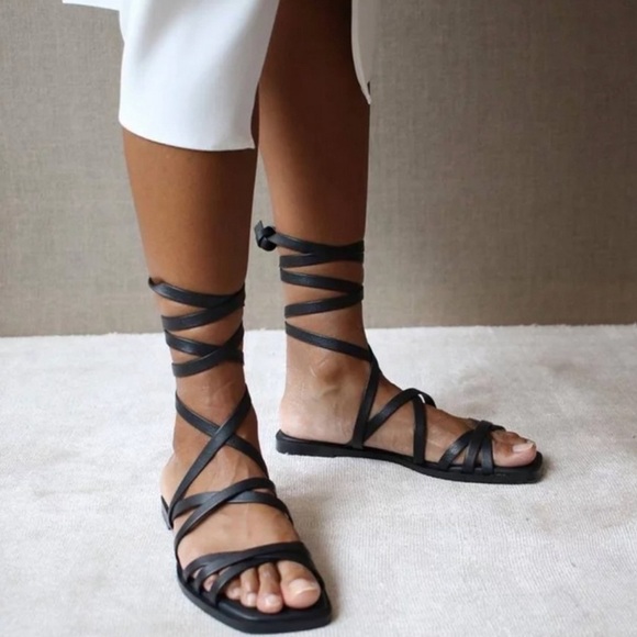 ALOHAS Shoes - Alohas Black Tie Strap Sandals